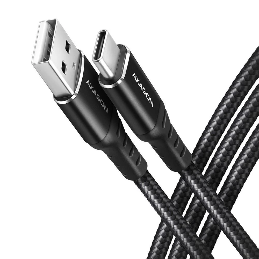 Axagon Data and charging USB 2.0 kabelio ilgis 2 m. 3A. Juodas braided.