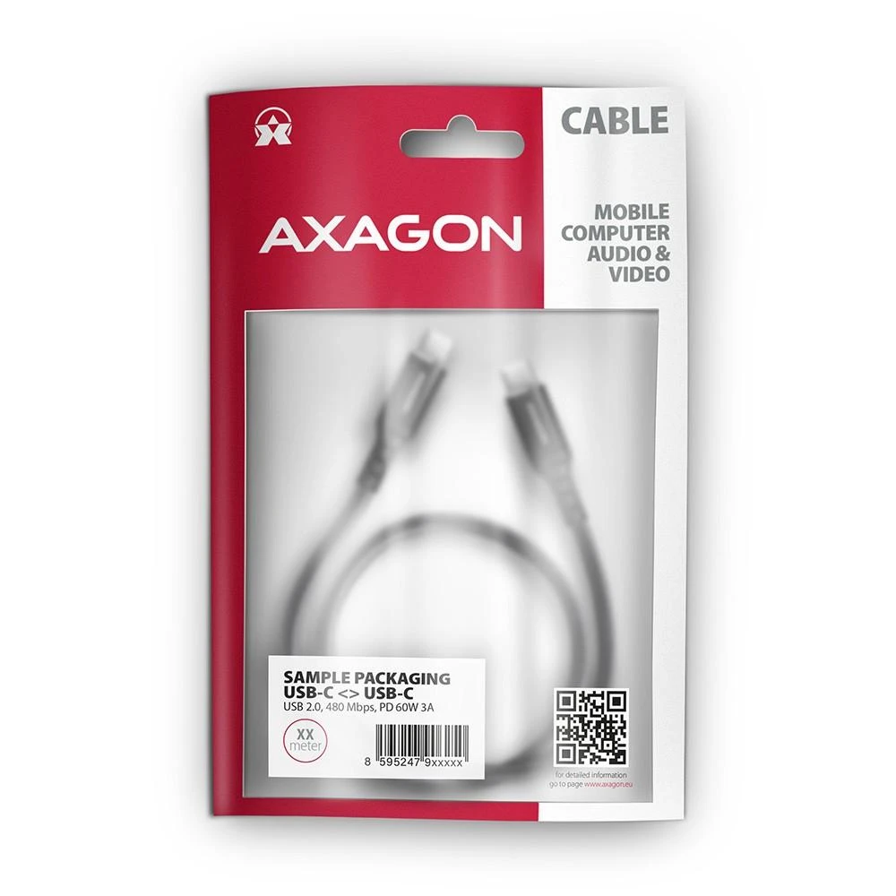 Axagon Data and charging USB 2.0 kabelio ilgis 3 m. 3A. PD 60W, 3A. Juodas braided.