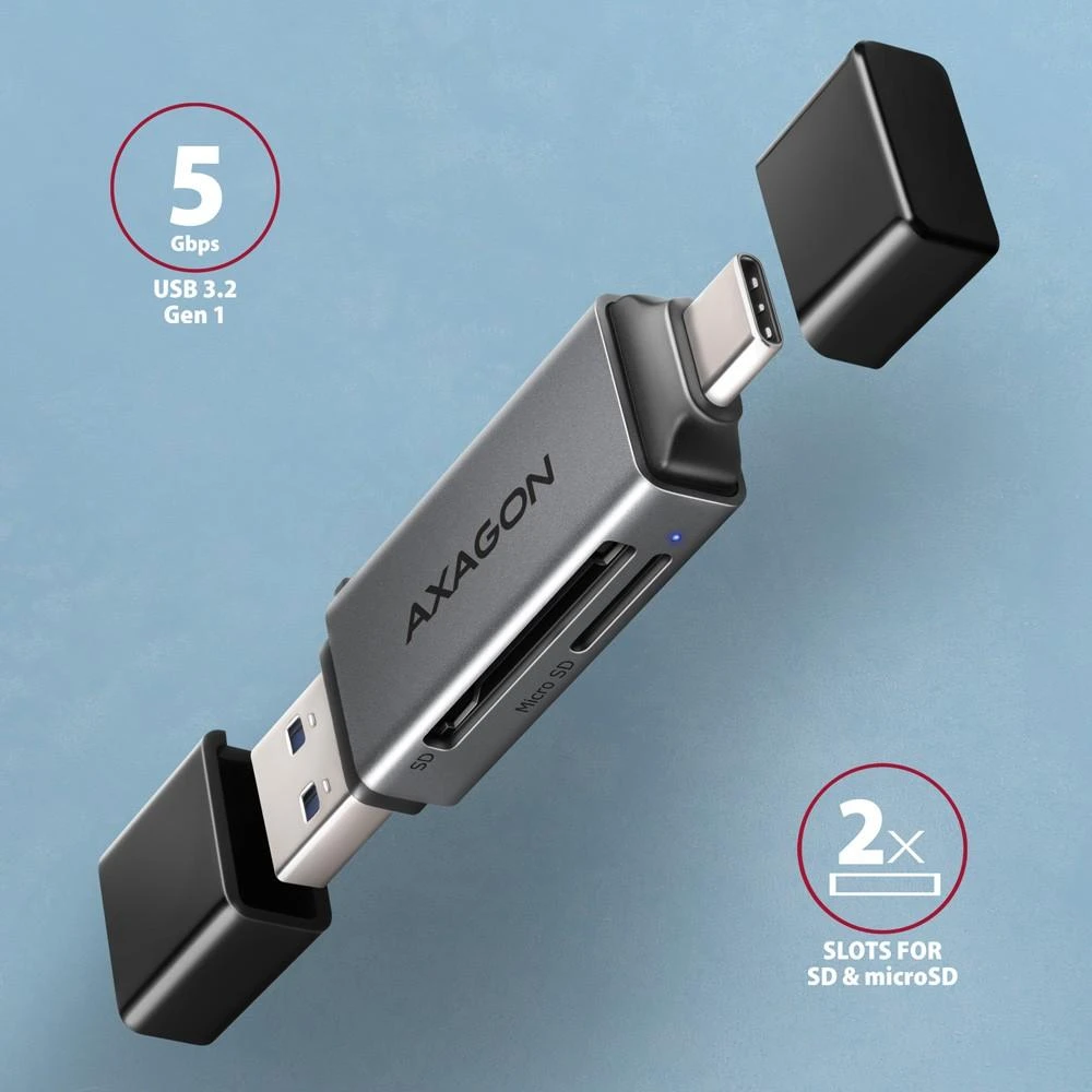 Axagon CRE-DAC išorinis, C tipo + A tipo 2 lizdų SD / Micro SD