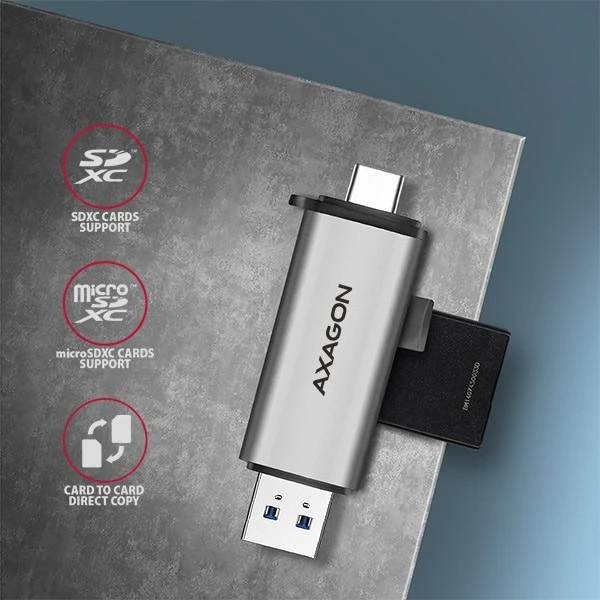 AXAGON CRE-SAC išorinis USB 3.2 Gen1 Type-C+Type-A 2 lizdų SD / Micro SD