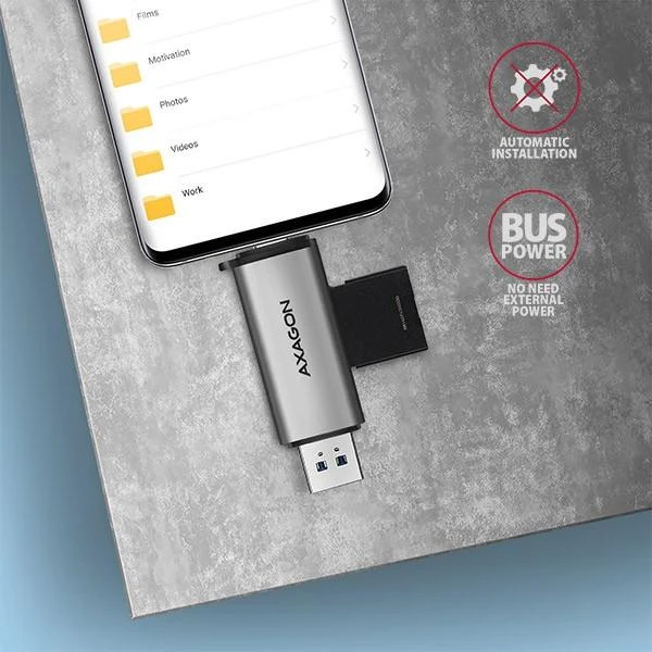 AXAGON CRE-SAC išorinis USB 3.2 Gen1 Type-C+Type-A 2 lizdų SD / Micro SD