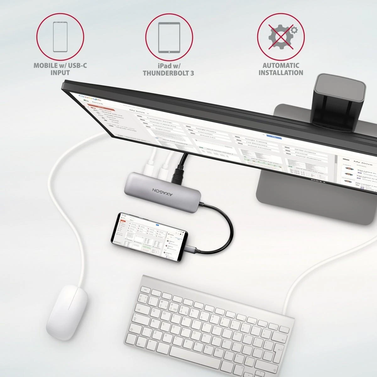 Axagon Multiport USB 3.2 Gen 1 šakotuvas. HDMI, kortelių skaitytuvas ir maitinimo tiekimas. 20 cm USB-C laidas.