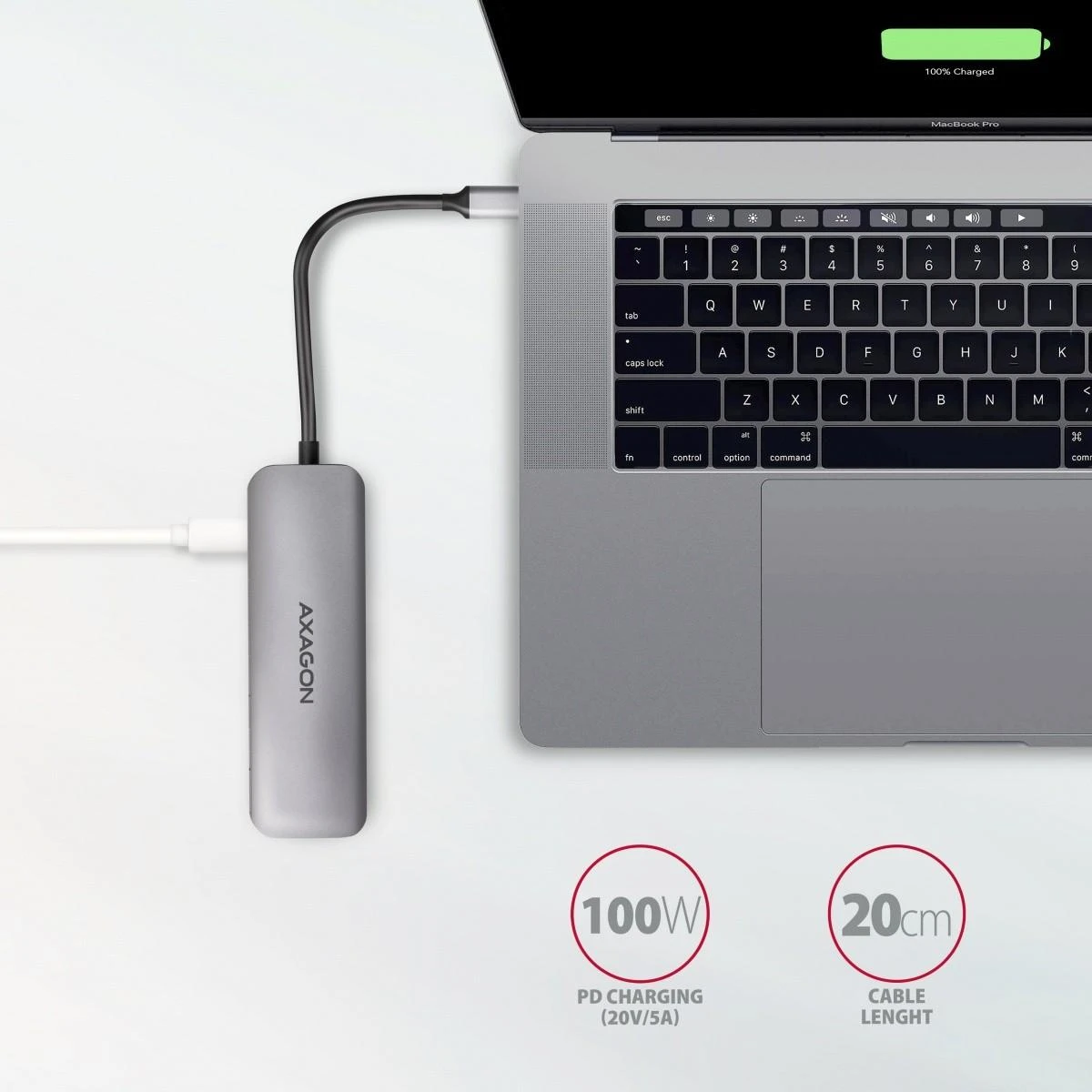 Axagon Multiport USB 3.2 Gen 1 šakotuvas. HDMI, kortelių skaitytuvas ir maitinimo tiekimas. 20 cm USB-C laidas.
