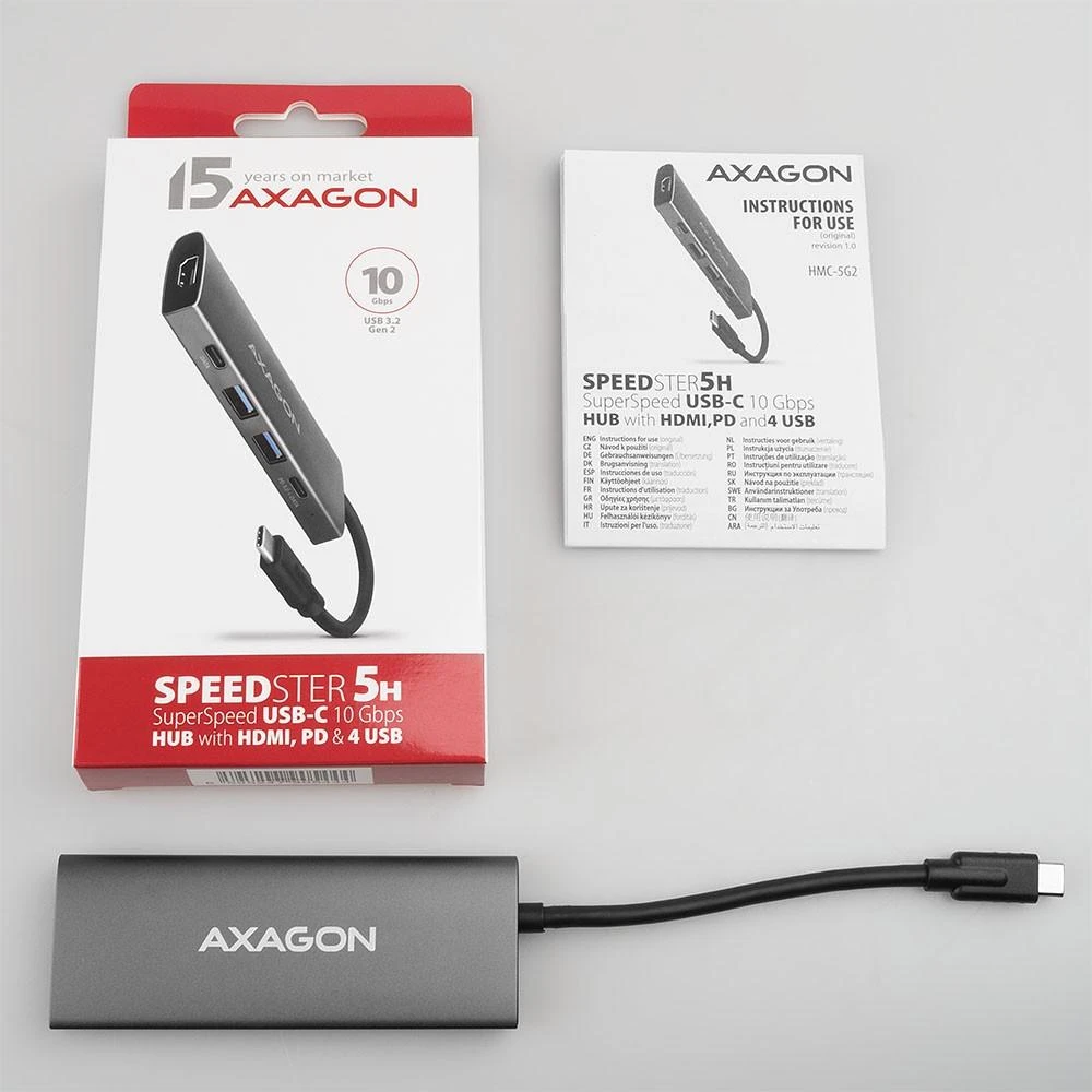 AXAGON | USB-C 10Gbps SPEEDSTER 5in1 šakotuvas (2.0 versija) | HMC-5G2 | HDMI jungtys kiekis: 1