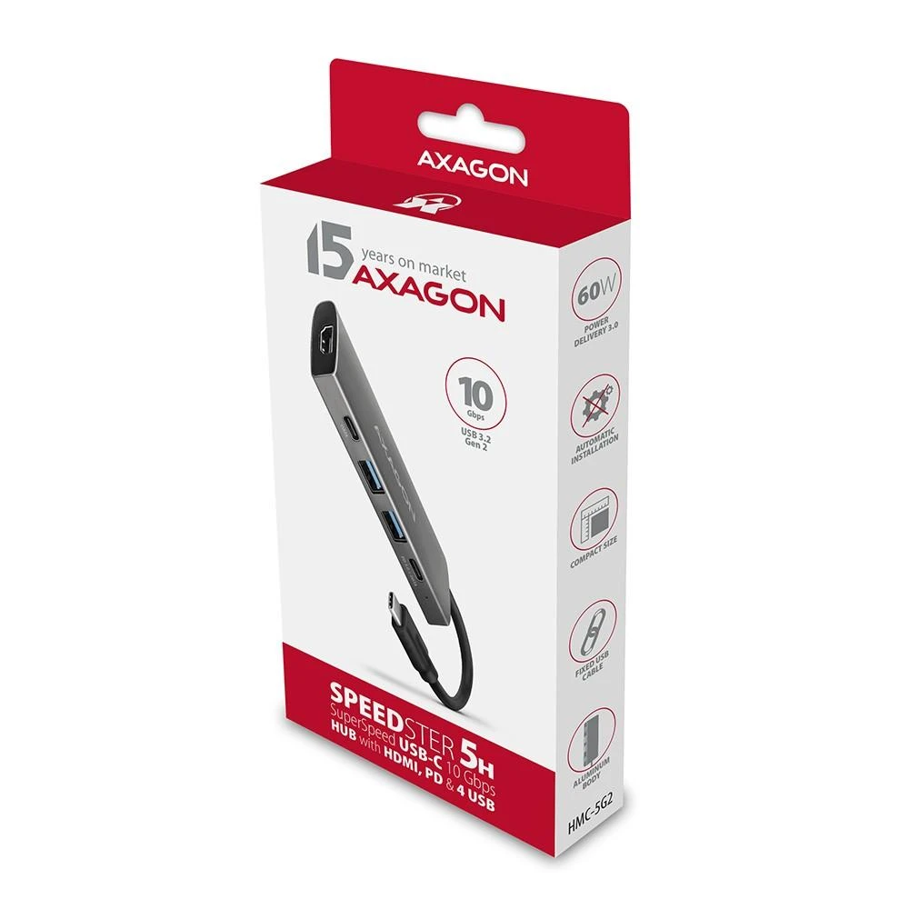 AXAGON | USB-C 10Gbps SPEEDSTER 5in1 šakotuvas (2.0 versija) | HMC-5G2 | HDMI jungtys kiekis: 1