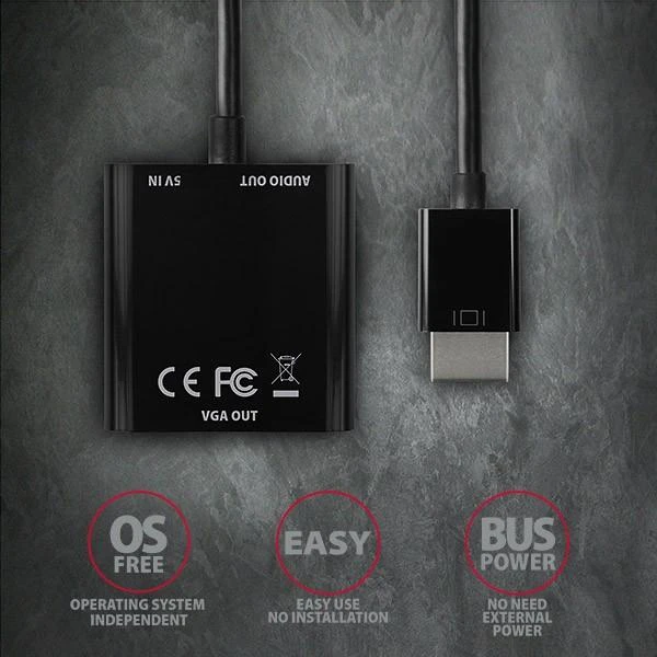 AXAGON RVH-VGAN, HDMI -> VGA mažinimas / adapteriai, FullHD, garso išvestis