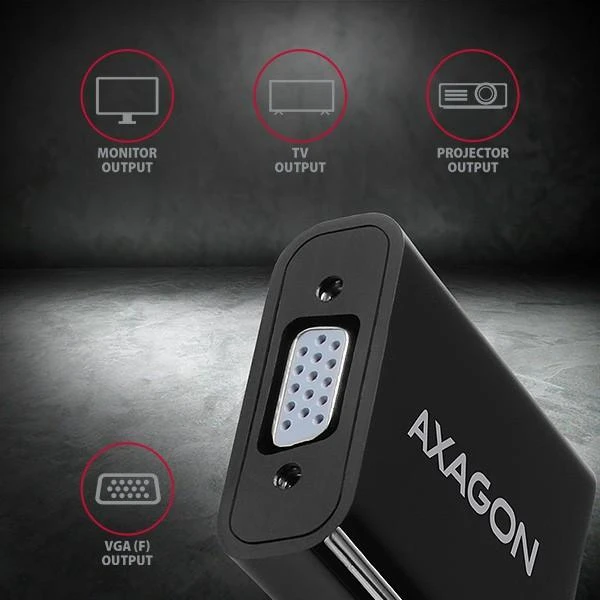 AXAGON RVH-VGAN, HDMI -> VGA mažinimas / adapteriai, FullHD, garso išvestis