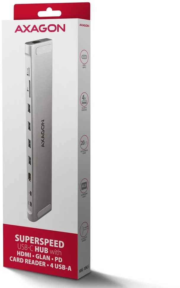 „AXAGON USB-C 5Gbps LONGE 9in1“ šakotuvas | HMC-10HLS