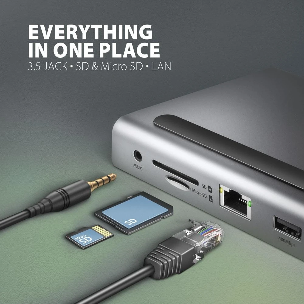 „Axagon“ kelių prievadų USB-C 5Gbps trigubas 4K ekrano šakotuvas HMC-4KX3