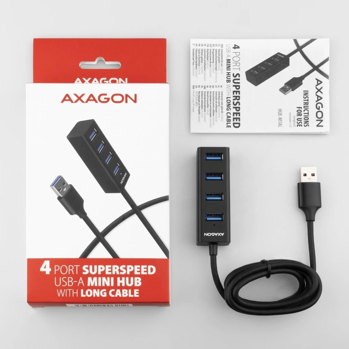 AXAGON Miniatiūrinis metalinis keturių prievadų USB 3.2 Gen 1 šakotuvas | HUE-M1AL