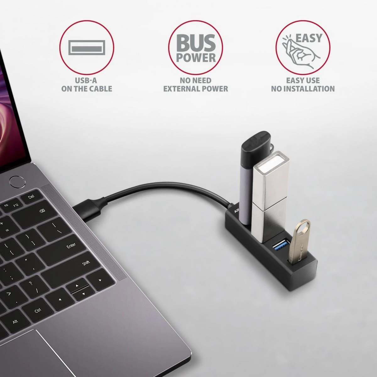 AXAGON Miniatiūrinis metalinis keturių prievadų USB 3.2 Gen 1 šakotuvas | HUE-M1A