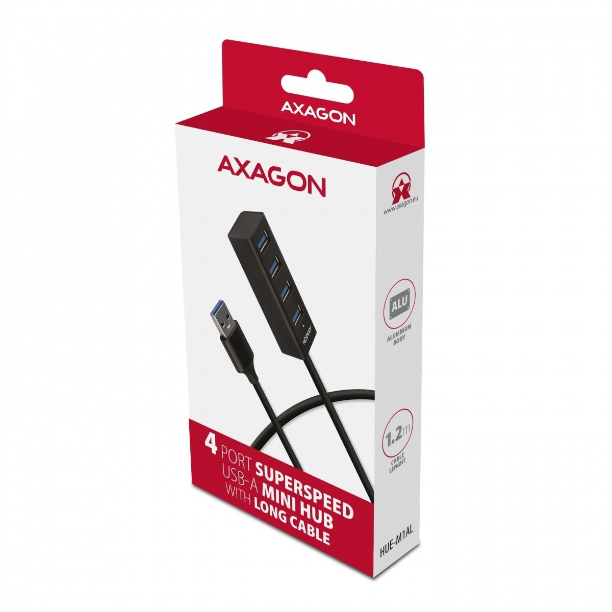 AXAGON Miniatiūrinis metalinis keturių prievadų USB 3.2 Gen 1 šakotuvas | HUE-M1AL