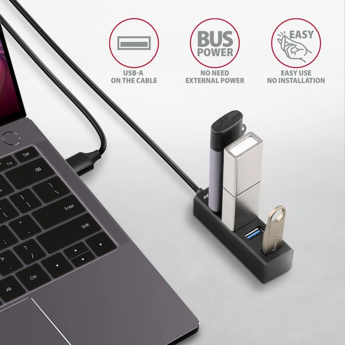 AXAGON Miniatiūrinis metalinis keturių prievadų USB 3.2 Gen 1 šakotuvas | HUE-M1AL