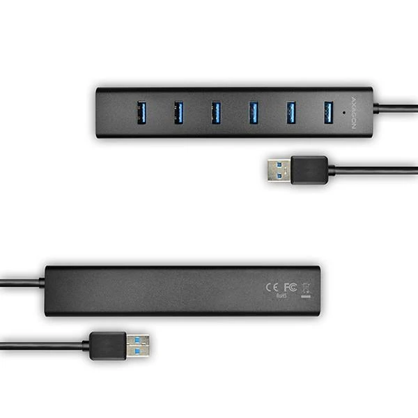 AXAGON HUE-SA7BP 7x USB3.0 ALU įkrovimo šakutė, įsk. AC Adapteris, Juodas