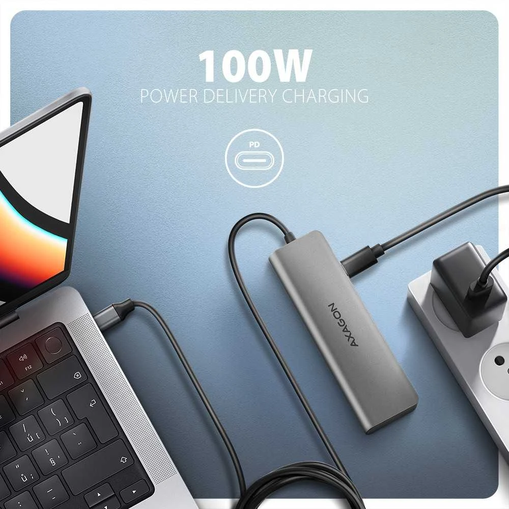 AXAGON HMC-5H USB-C 3.2 Gen 1 šakotuvas, 3x USB-A, 4K HDMI, PD 100W, 100 cm USB-C laidas