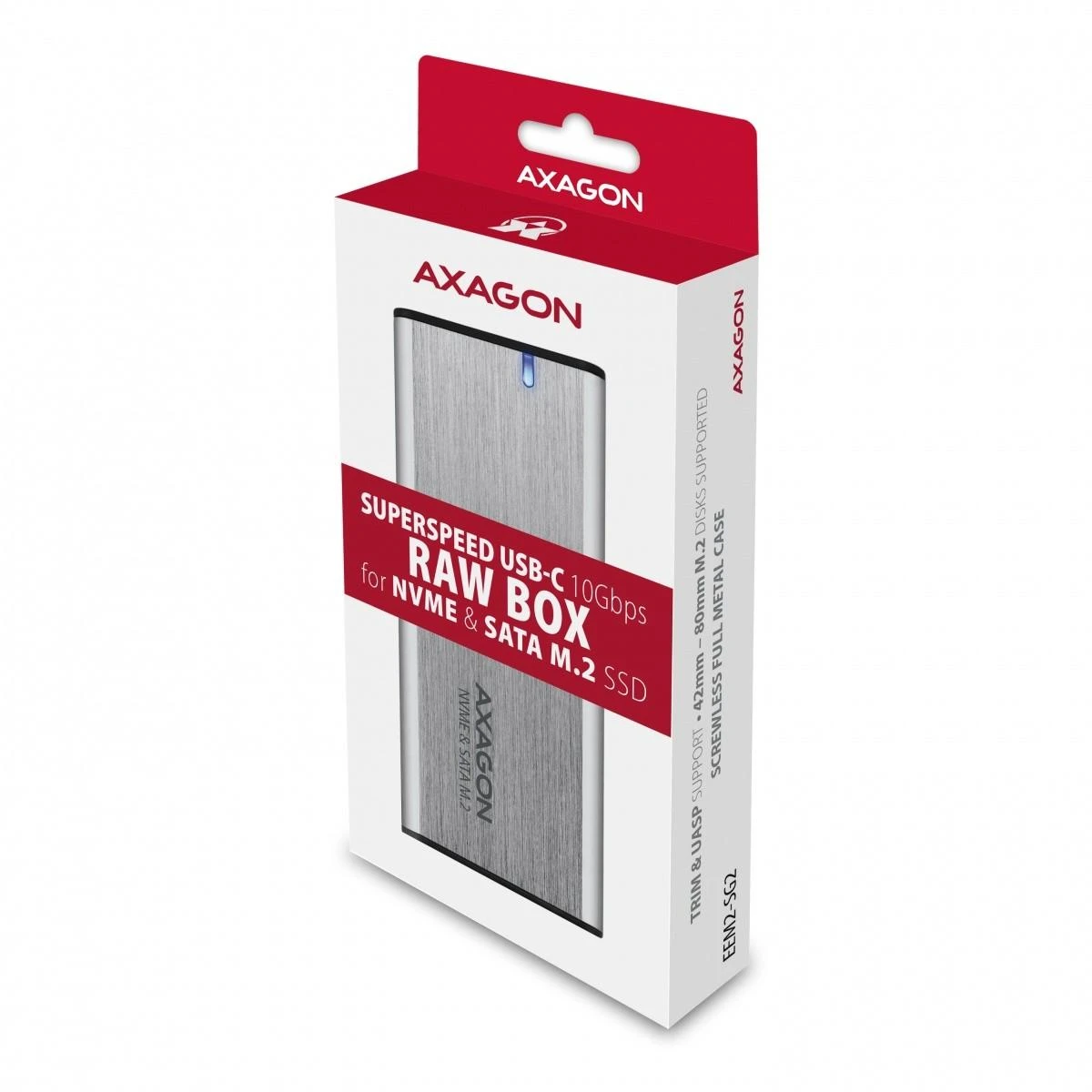 AXAGON išorinė USB-C 3.2 Gen 2 metalinė dėžutė M.2 NVMe ir SATA SSD diskams | EEM2-SG2