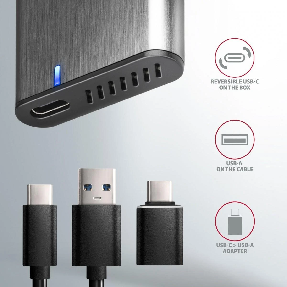 AXAGON išorinė USB-C 3.2 Gen 2 metalinė dėžutė M.2 NVMe ir SATA SSD diskams | EEM2-SG2