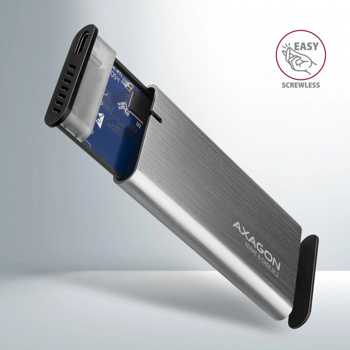 AXAGON išorinė USB-C 3.2 Gen 2 metalinė dėžutė M.2 NVMe ir SATA SSD diskams | EEM2-SG2