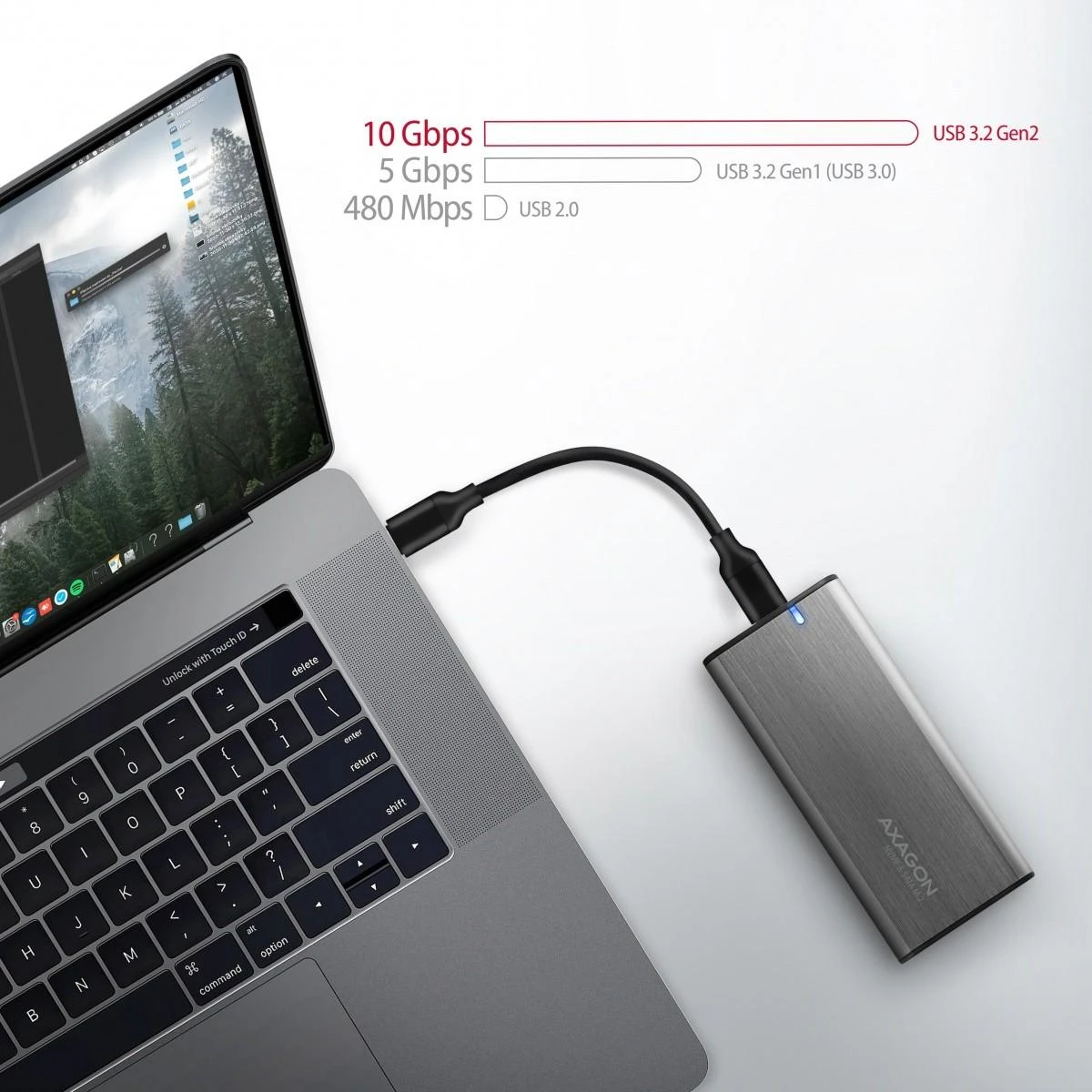 AXAGON išorinė USB-C 3.2 Gen 2 metalinė dėžutė M.2 NVMe ir SATA SSD diskams | EEM2-SG2