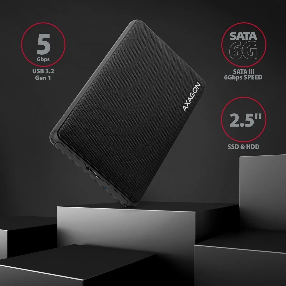 AXAGON Screwless USB 3.2 Gen 1 – SATA 6G išorinė dėžutė, skirta 2,5" SSD / HDD | EE25-SL