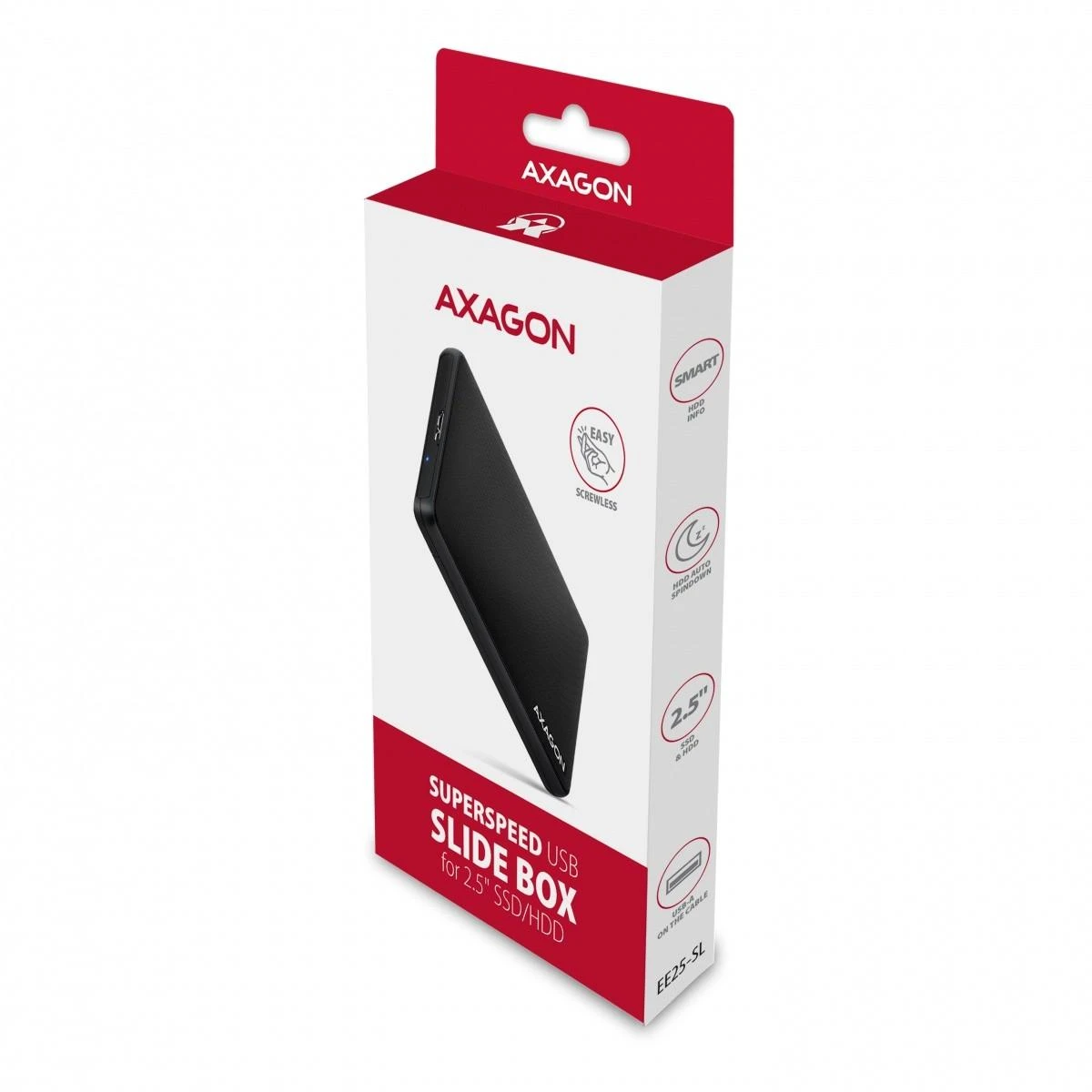 AXAGON Screwless USB 3.2 Gen 1 – SATA 6G išorinė dėžutė, skirta 2,5" SSD / HDD | EE25-SL