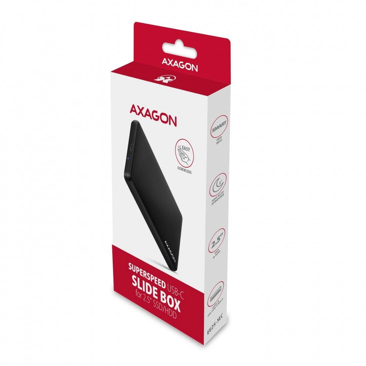 AXAGON Screwless USB 3.2 Gen 1 – SATA 6G išorinė dėžutė, skirta 2,5" SSD / HDD | EE25-SLC