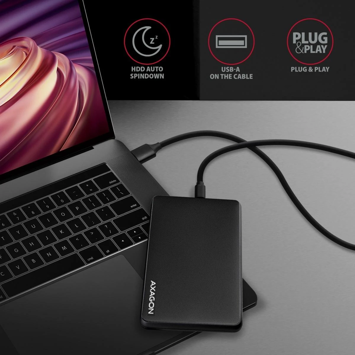 AXAGON Screwless USB 3.2 Gen 1 – SATA 6G išorinė dėžutė, skirta 2,5" SSD / HDD | EE25-SLC