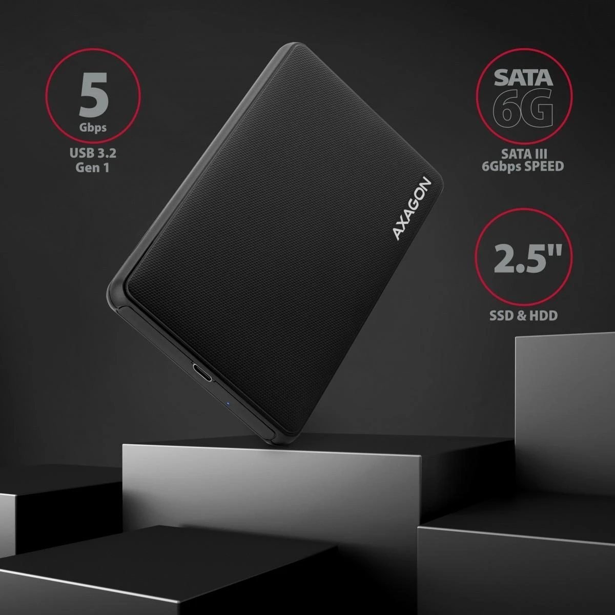 AXAGON Screwless USB 3.2 Gen 1 – SATA 6G išorinė dėžutė, skirta 2,5" SSD / HDD | EE25-SLC