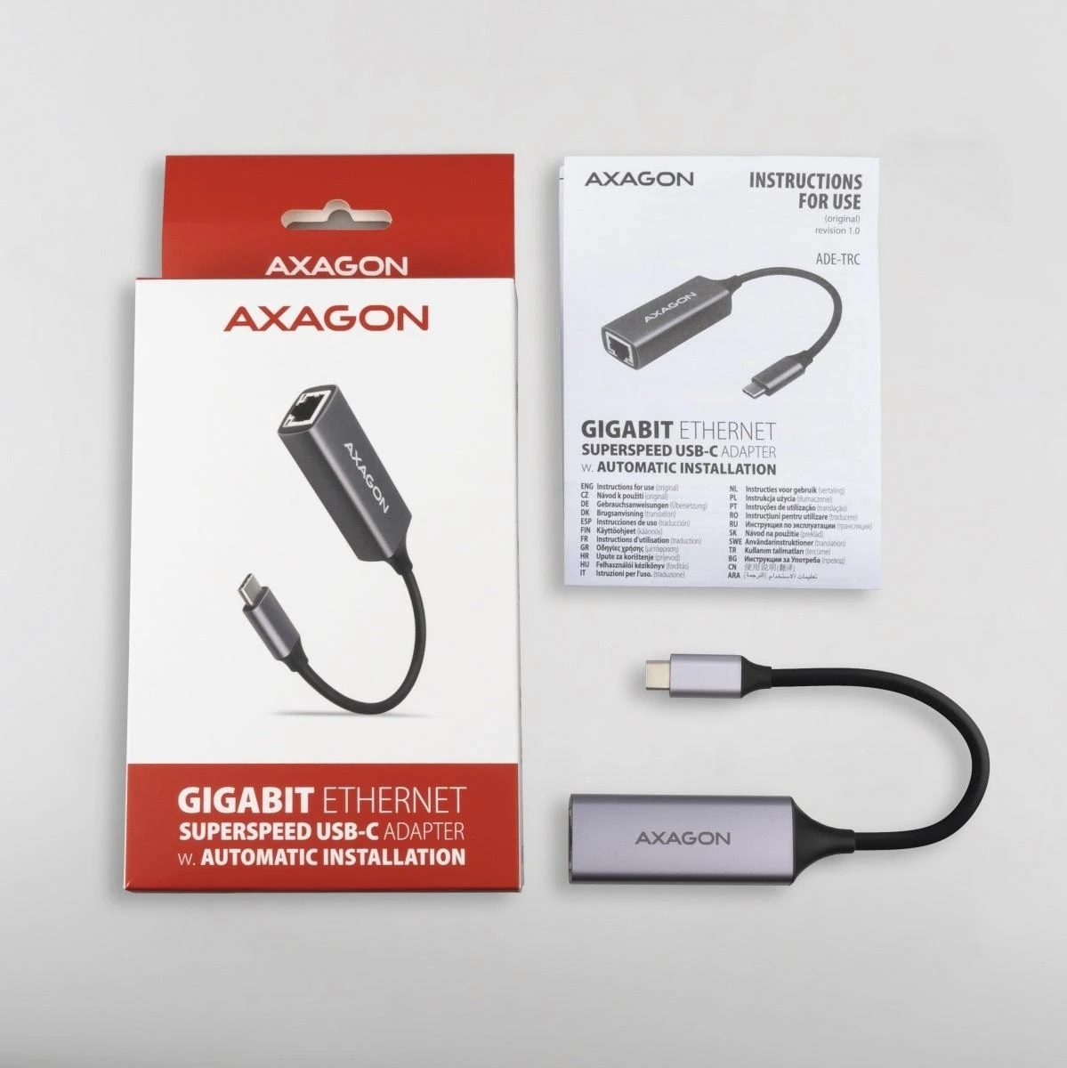 AXAGON ADE-TRC Type-C USB3.2 Gen 1 - Gigabit Ethernet 10/100/1000 Adapteriai, metalas, titan pilkas