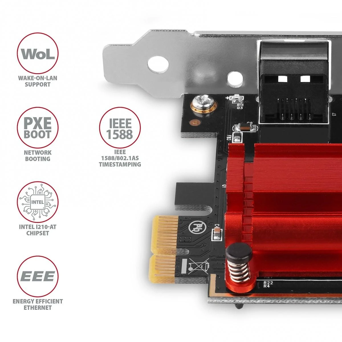 „Axagon PCEE-GIX“ 1 gigabito eterneto prievadas (RJ-45), „Intel i210AT“, PXE