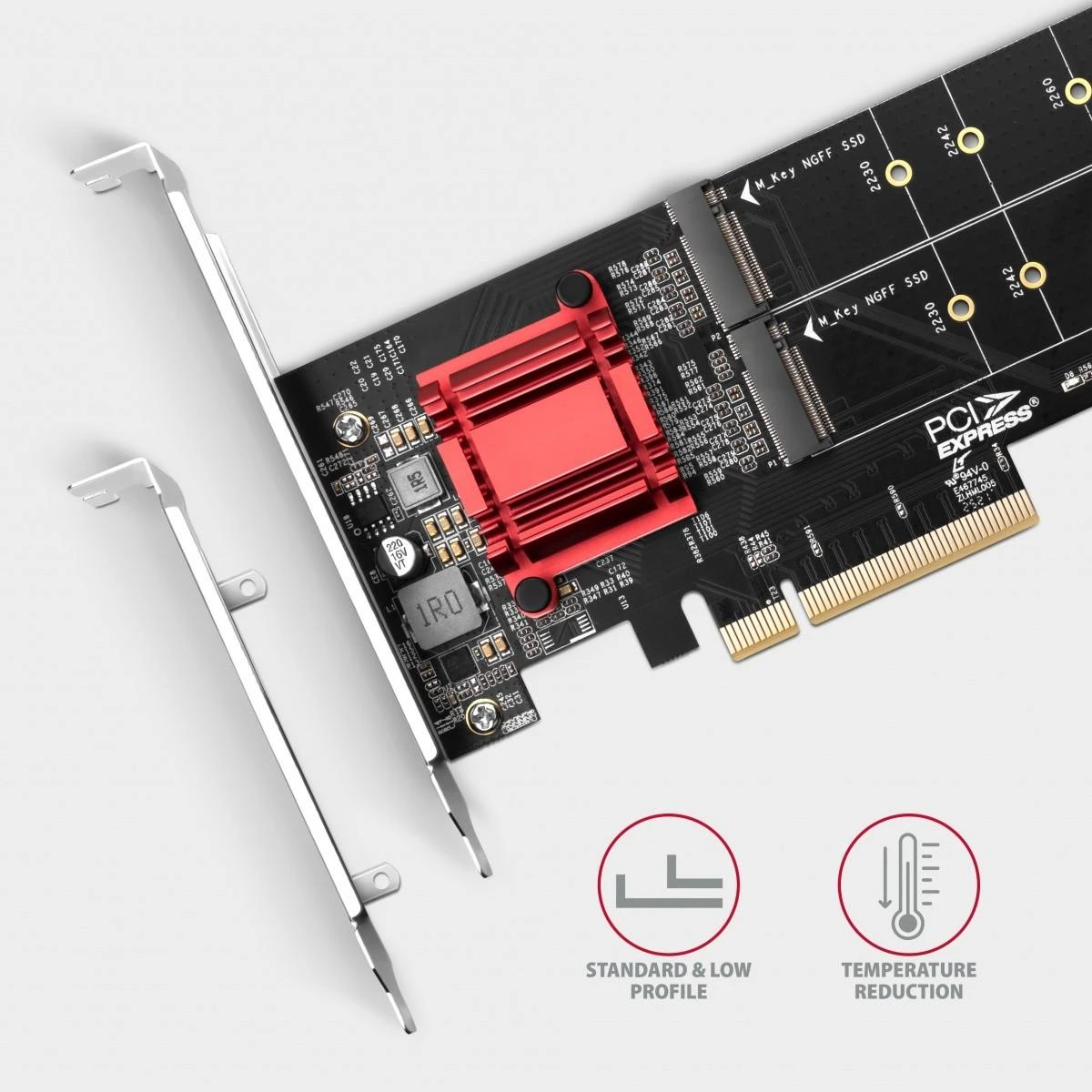 Axagon PCEM2-ND PCIE 2X NVME M.2 CONTROLLERPCI-Express x8 vidinis valdiklis, skirtas dviejų NVMe M.2 SSD diskų prijungimui prie kompiuterio. Palaiko pagrindines plokštes be PCIe Bifurcation.