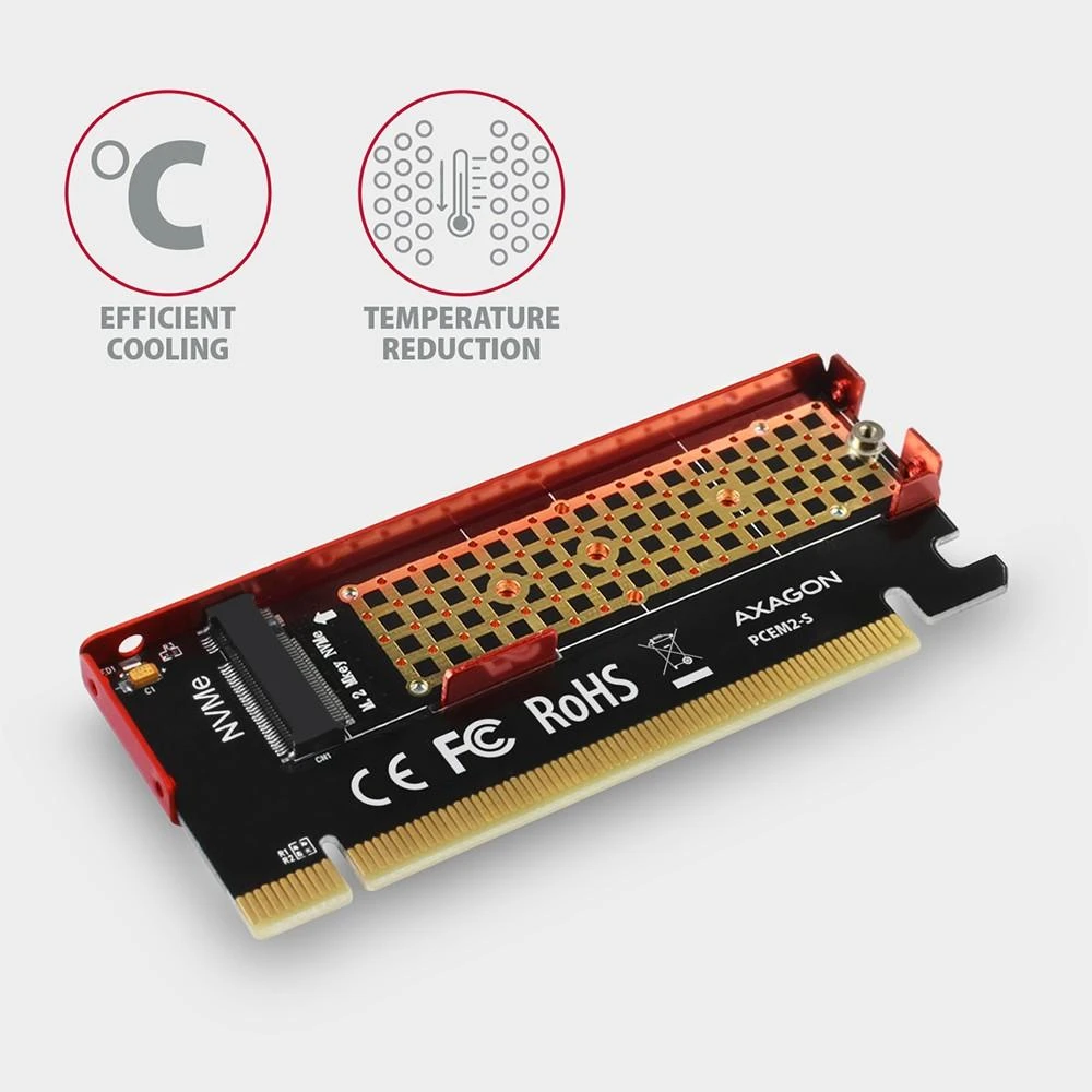 AXAGON PCEM2-S PCI-E 3.0 16x - M.2 SSD NVMe, iki 80mm SSD, žemo profilio, aušintuvas