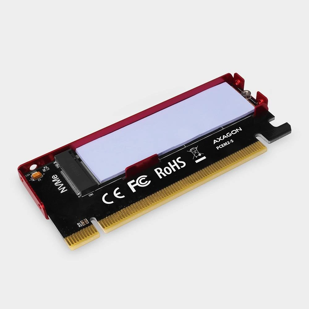 AXAGON PCEM2-S PCI-E 3.0 16x - M.2 SSD NVMe, iki 80mm SSD, žemo profilio, aušintuvas