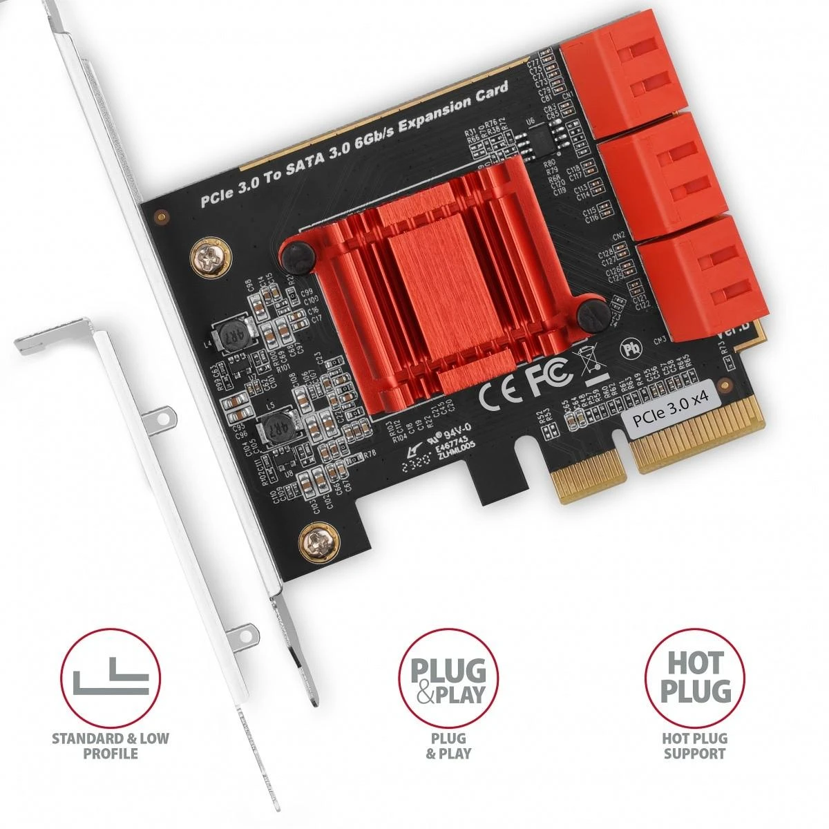 Axagon Šešių kanalų SATA III PCI-Express valdiklis su šešiais vidiniais SATA jungtys. Standartinis ir žemas profilis.