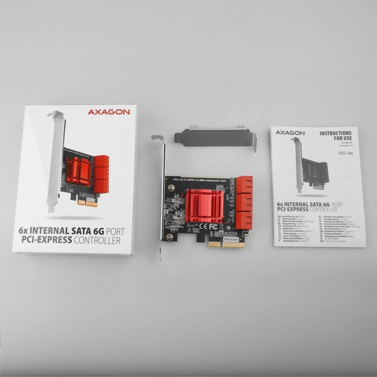 Axagon Šešių kanalų SATA III PCI-Express valdiklis su šešiais vidiniais SATA jungtys. Standartinis ir žemas profilis.
