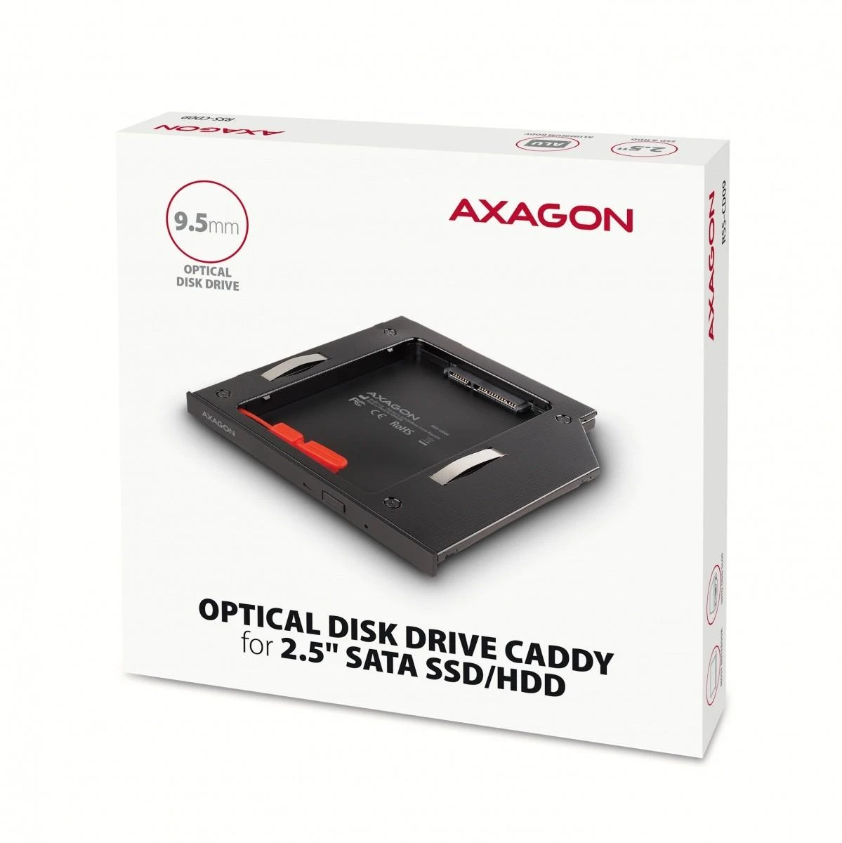 Axagon Išorinio kietojo disko dėklas RSS-CD09 Ramka su 2,5" SSD-HDD su Gniazda DVD, 9,5 mm LED aliuminio