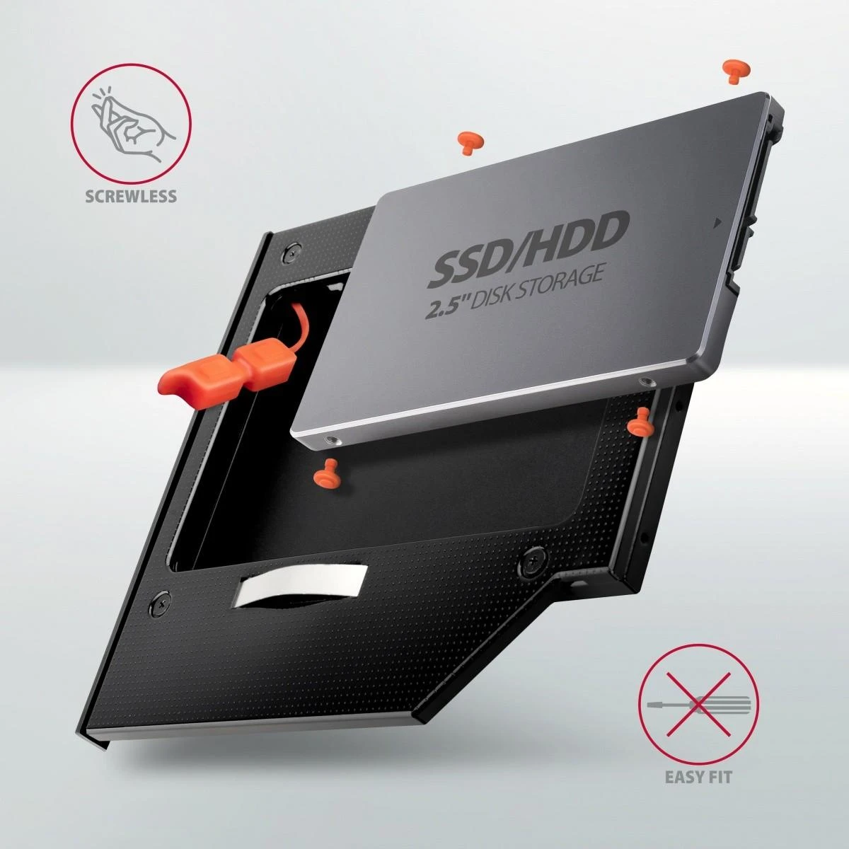 Axagon Išorinio kietojo disko dėklas RSS-CD09 Ramka su 2,5" SSD-HDD su Gniazda DVD, 9,5 mm LED aliuminio
