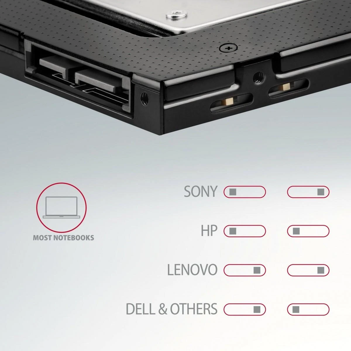 Axagon Išorinio kietojo disko dėklas RSS-CD09 Ramka su 2,5" SSD-HDD su Gniazda DVD, 9,5 mm LED aliuminio