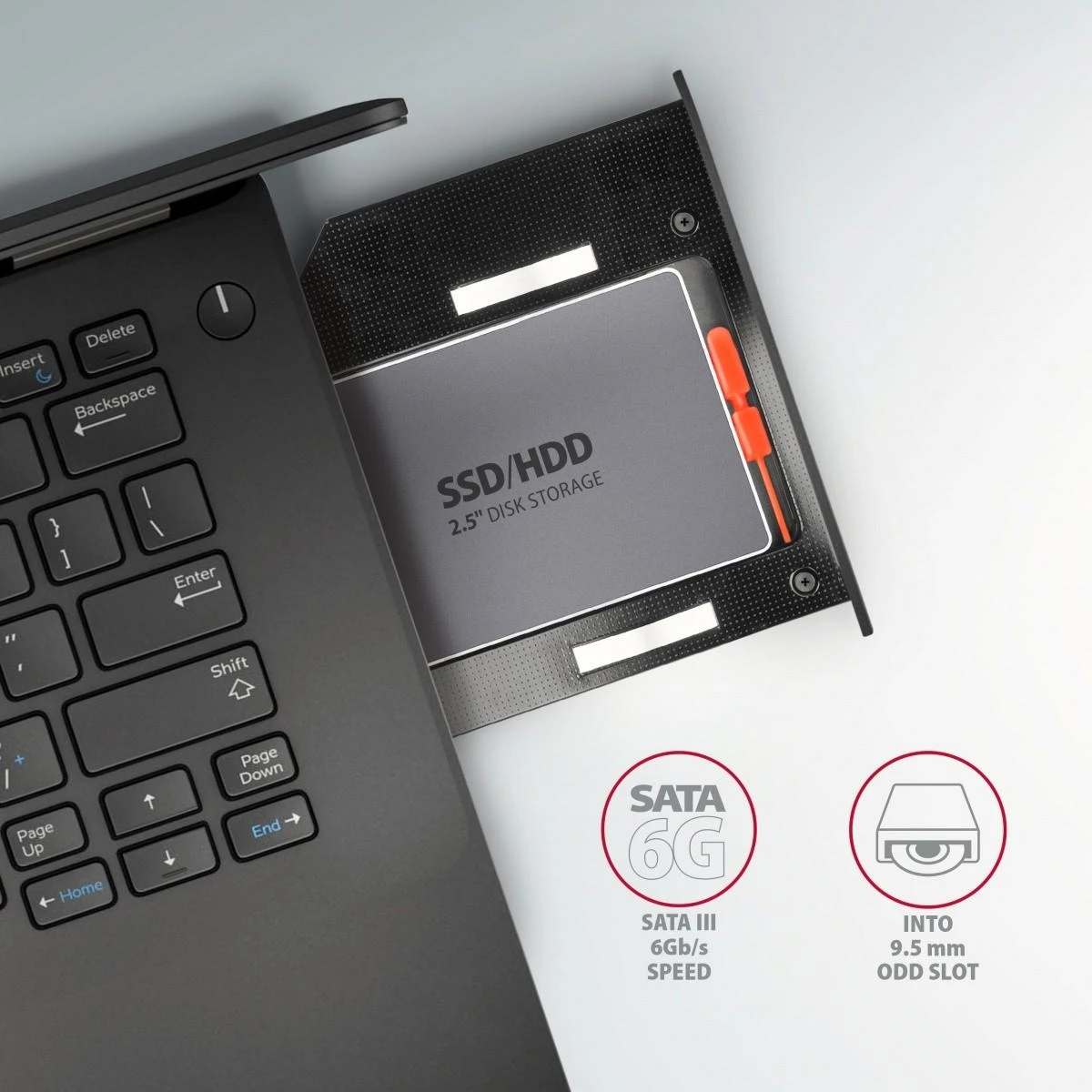 Axagon Išorinio kietojo disko dėklas RSS-CD09 Ramka su 2,5" SSD-HDD su Gniazda DVD, 9,5 mm LED aliuminio