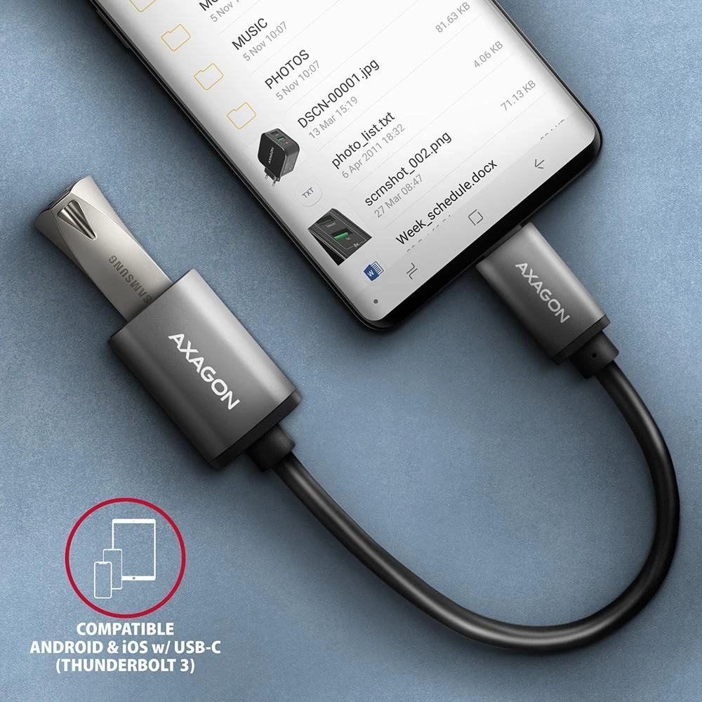 AXAGON RUCM-AFAC USB 3.2 Gen 1 Type-C Male > Type-A Female, kabelio adapteris 0,2m, 3A, ALU
