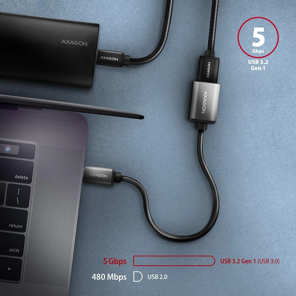 AXAGON RUCM-AFAC USB 3.2 Gen 1 Type-C Male > Type-A Female, kabelio adapteris 0,2m, 3A, ALU