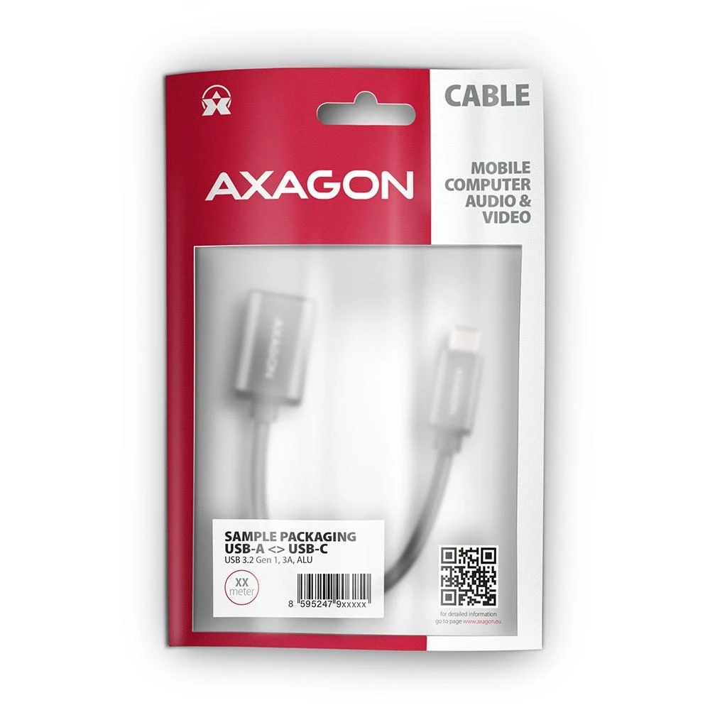 AXAGON RUCM-AFAC USB 3.2 Gen 1 Type-C Male > Type-A Female, kabelio adapteris 0,2m, 3A, ALU