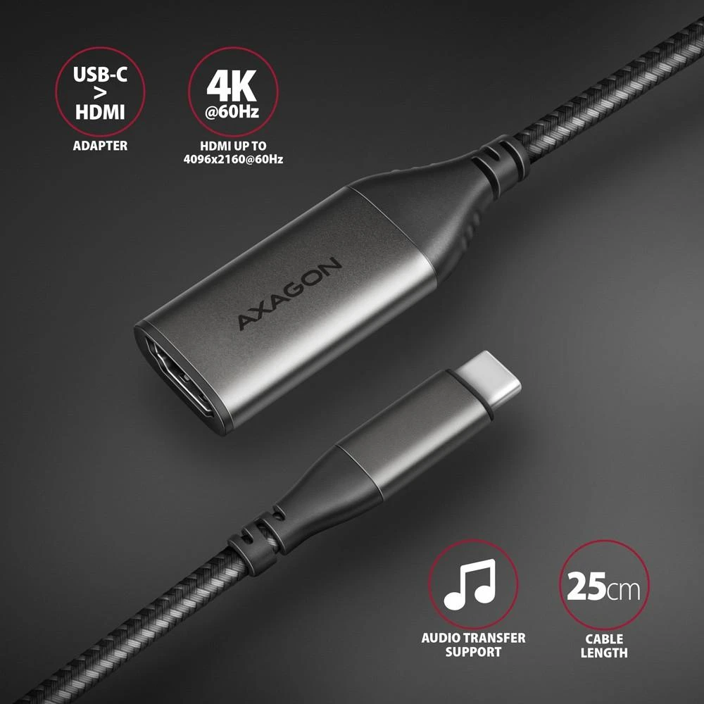 AXAGON | Aktyvus keitiklis | USB-C į HDMI | 0,25 m