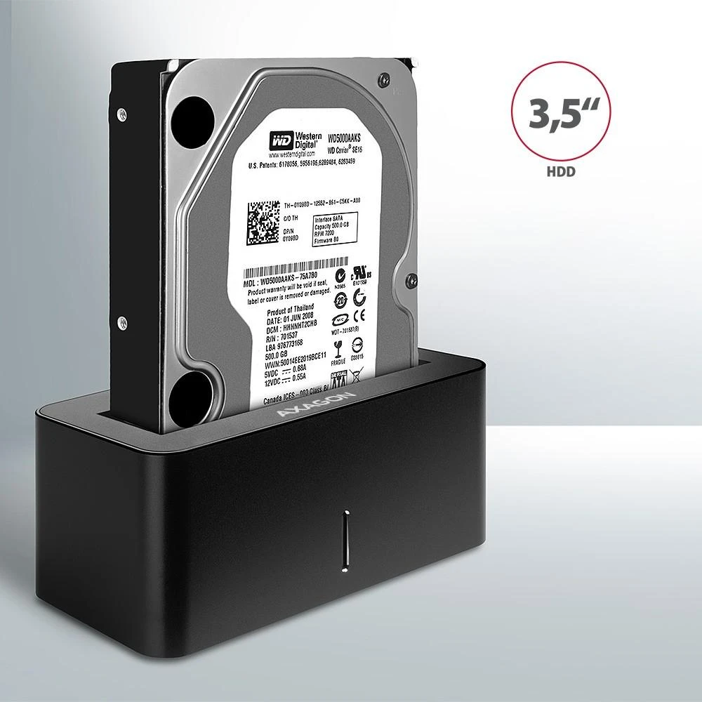 AXAGON | USB 3.0-1x SATA 6G HDD Dock Station, Juodas | ADSA-SN