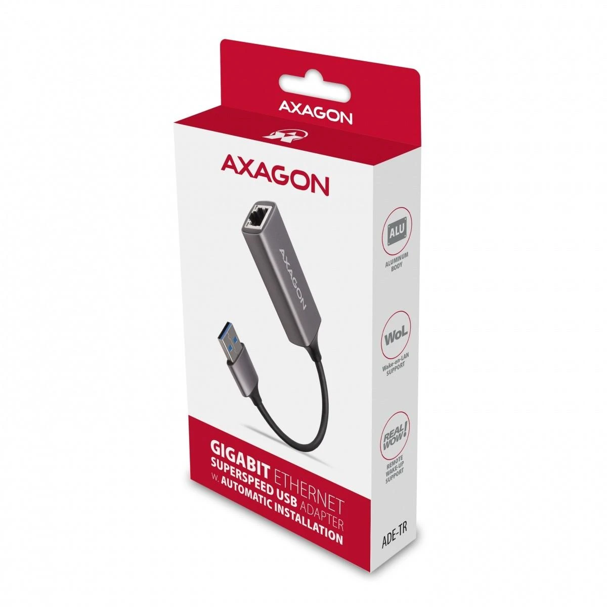 AXAGON ADE-TR Kompaktiškas aliuminio USB 3.2 Gen 1 Gigabit Ethernet 10/100/1000Mbit adapteris su automatiniu diegimu