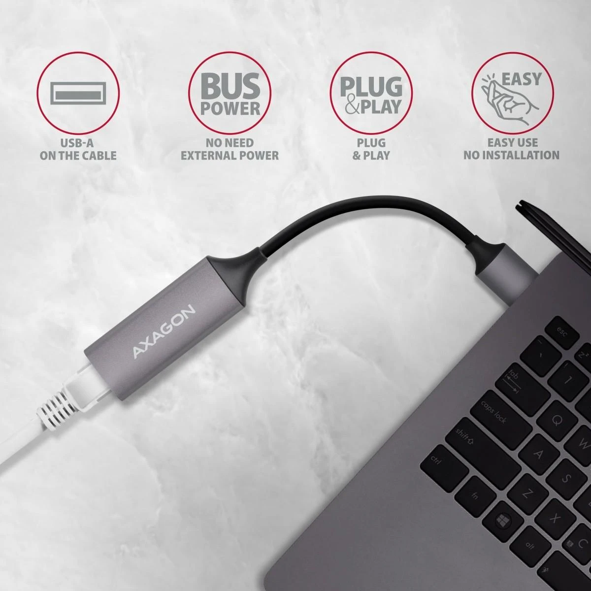 AXAGON ADE-TR Kompaktiškas aliuminio USB 3.2 Gen 1 Gigabit Ethernet 10/100/1000Mbit adapteris su automatiniu diegimu