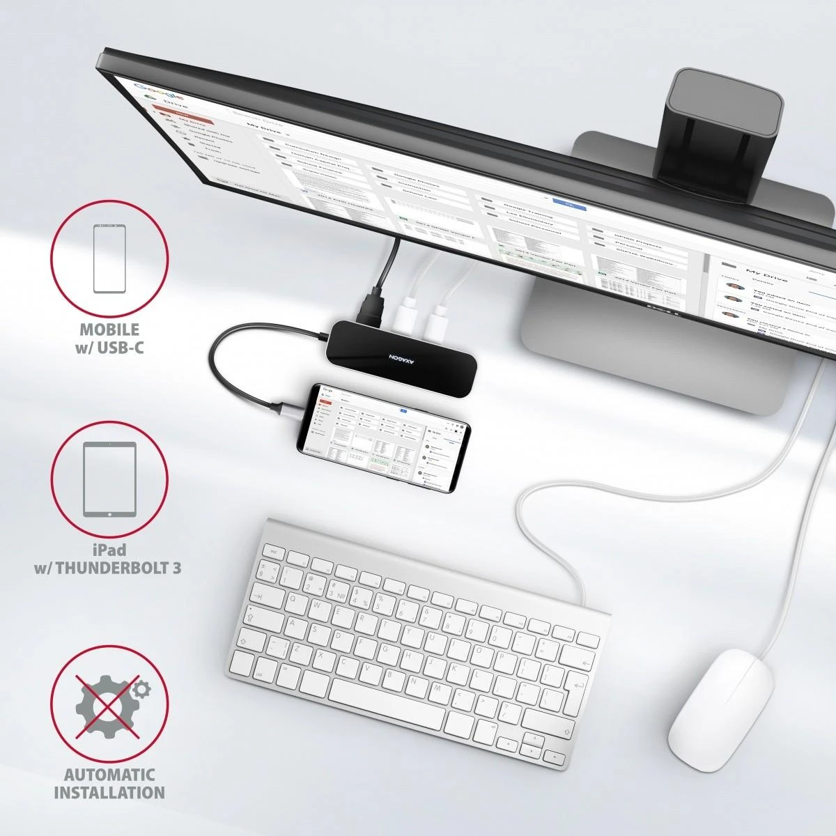 Axagon Multiport USB 3.2 Gen 1 šakotuvas. HDMI, Gigabit LAN ir maitinimo tiekimas. 20 cm USB-C laidas.