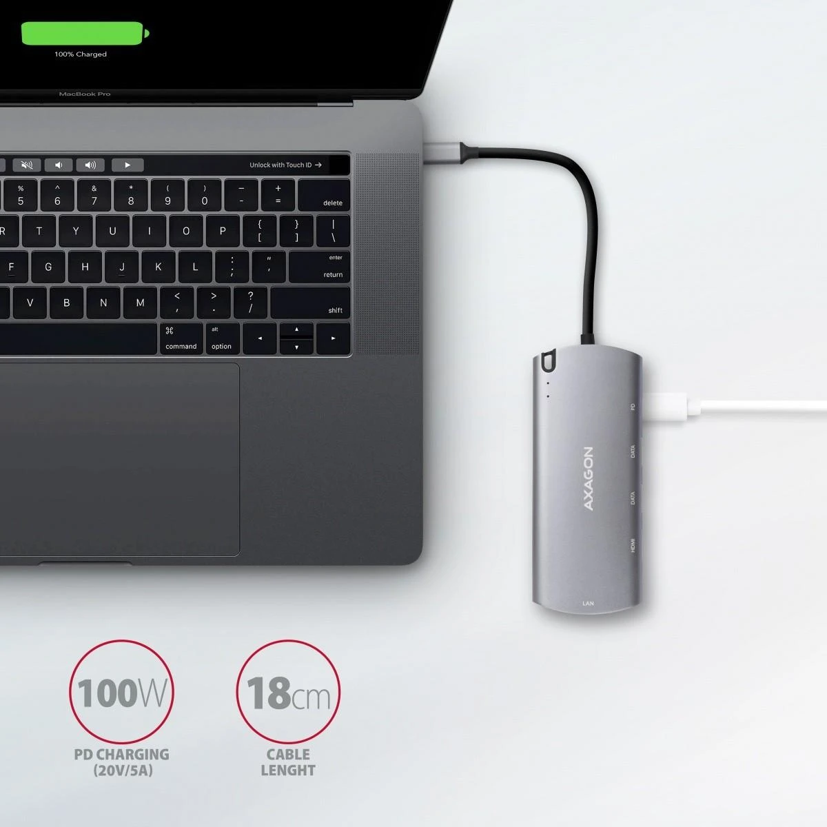 Axagon HMC-6M2 SUPERSPEED USB-C COMBO 6IN1 HUBMultiport USB 3.2 Gen 1 šakotuvas. SATA M.2, HDMI, Gigabit LAN ir maitinimo tiekimas. USB-C laidas 18 cm.
