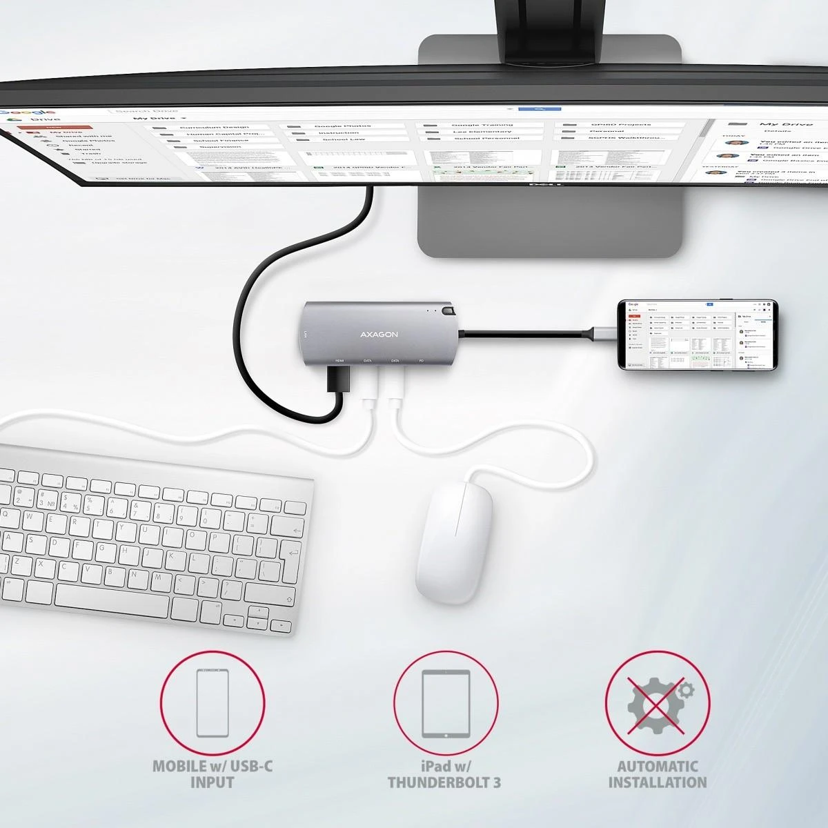 Axagon HMC-6M2 SUPERSPEED USB-C COMBO 6IN1 HUBMultiport USB 3.2 Gen 1 šakotuvas. SATA M.2, HDMI, Gigabit LAN ir maitinimo tiekimas. USB-C laidas 18 cm.