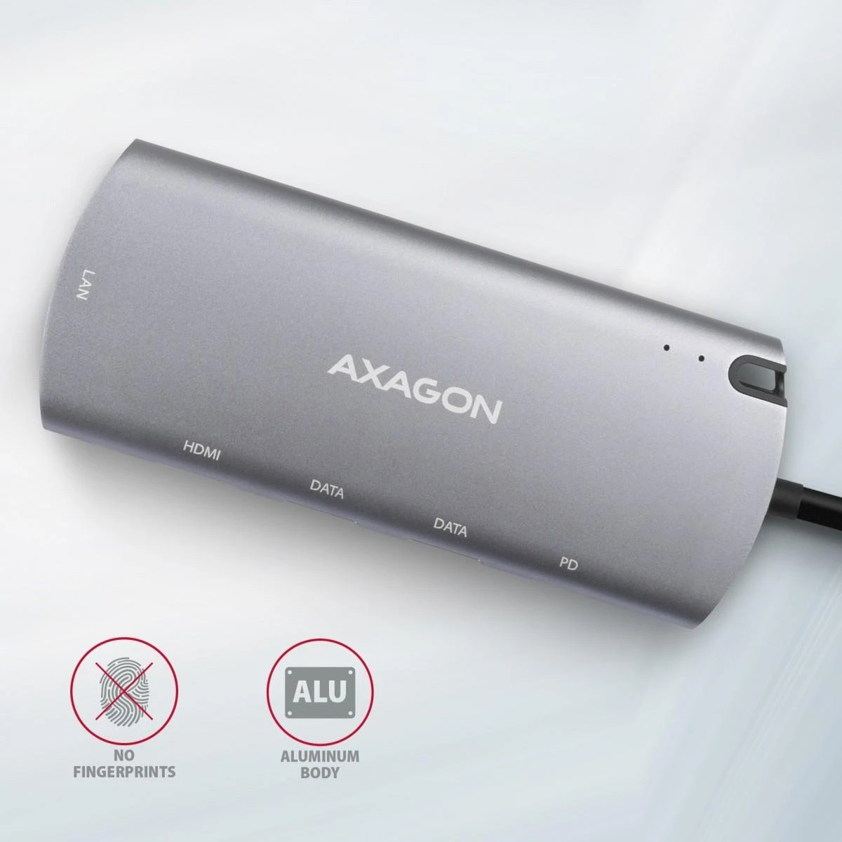 Axagon HMC-6M2 SUPERSPEED USB-C COMBO 6IN1 HUBMultiport USB 3.2 Gen 1 šakotuvas. SATA M.2, HDMI, Gigabit LAN ir maitinimo tiekimas. USB-C laidas 18 cm.